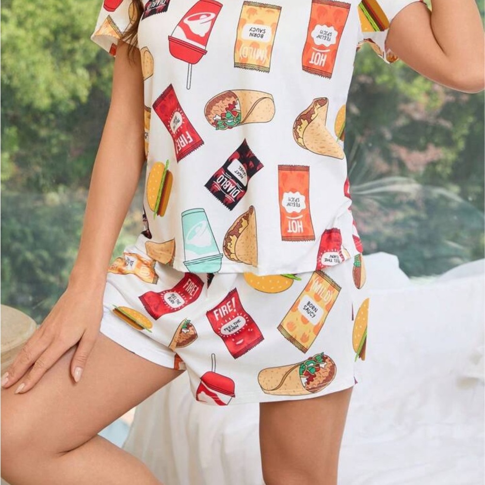 Taco Pajama Set - Fun Taco Print Shirt & Shorts (Size L) (NWOT)